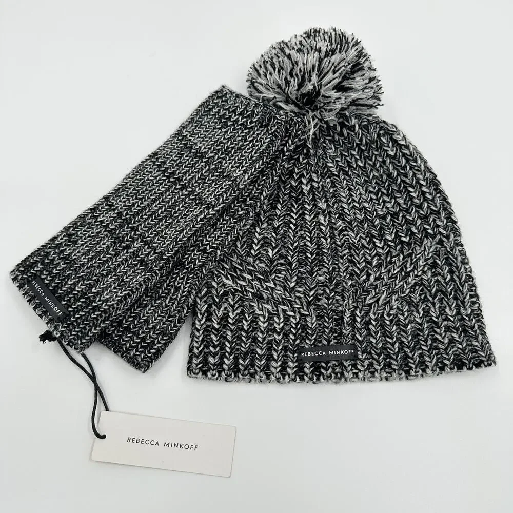 Rebecca‎ Minkoff New Beanie Arm Warmers Marled Set in Black One Size NWT